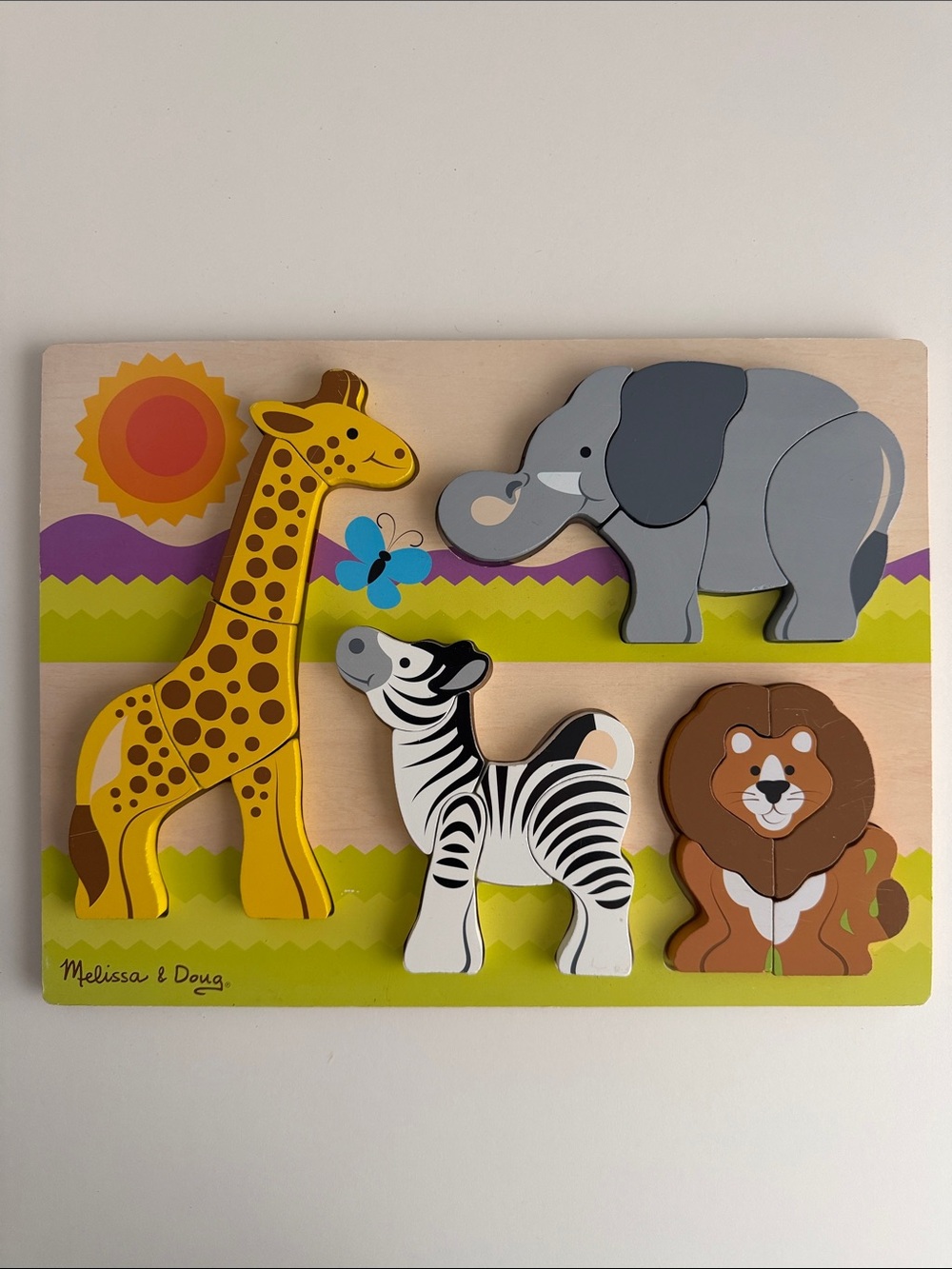 Melissa & Doug Chunky Wooden Jigsaw Puzzle - Safari Giraffe Elephant Zebra Lion